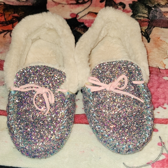 Shoes - Sparkly Slippers with Pink Laces